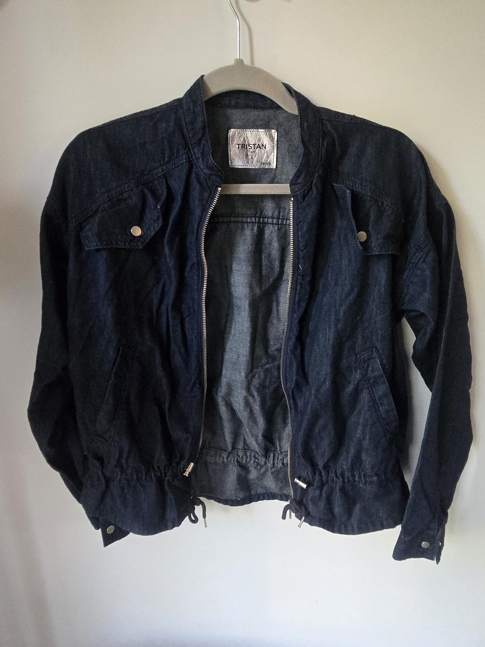 Tristan Dark Denim Zip Front Jacket - Navy